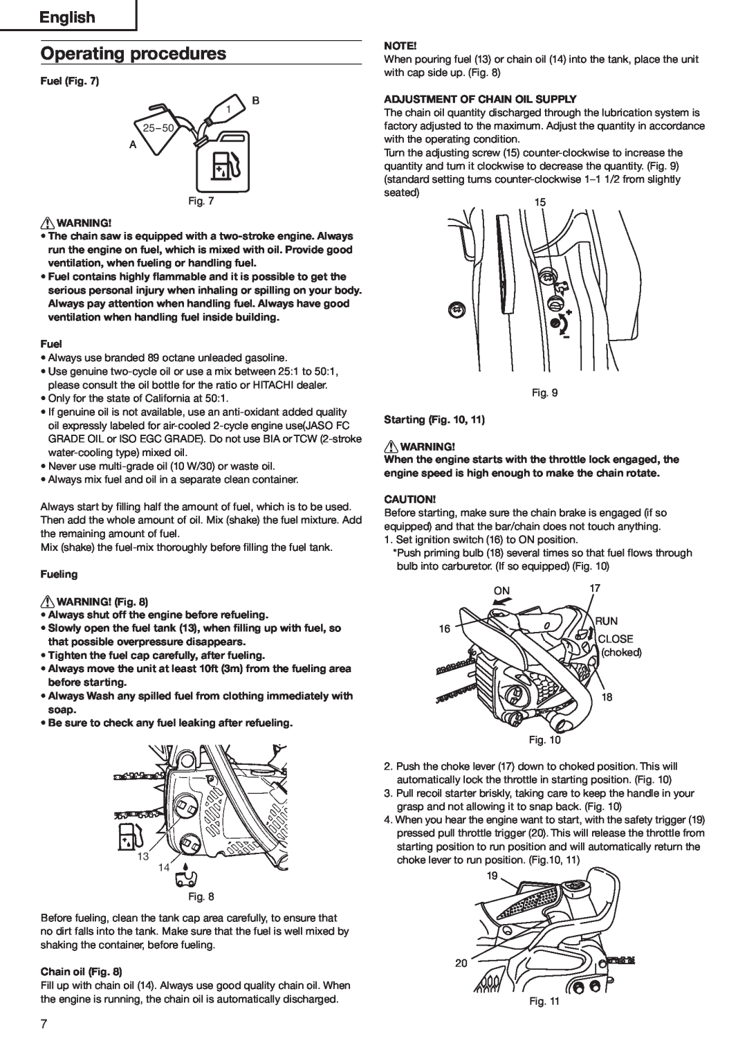 Hitachi Koki USA CS33EA, CS33ET manual Peratingaprocedures, Nglish, 25-50 A 