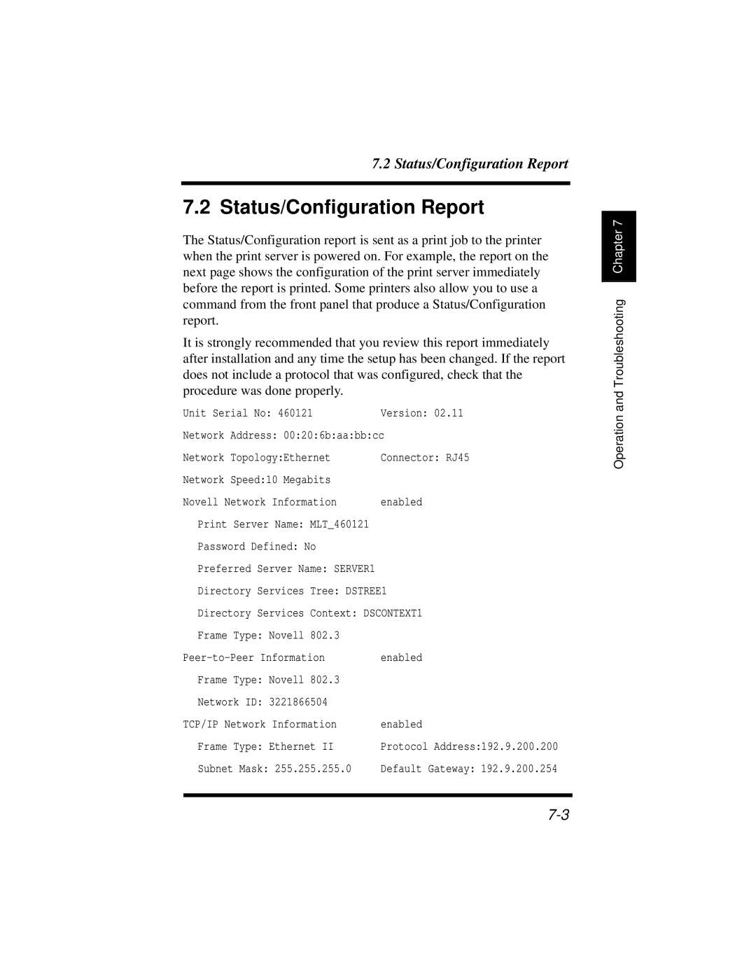 Hitachi Koki USA DDC 35n user manual Status/Configuration Report 