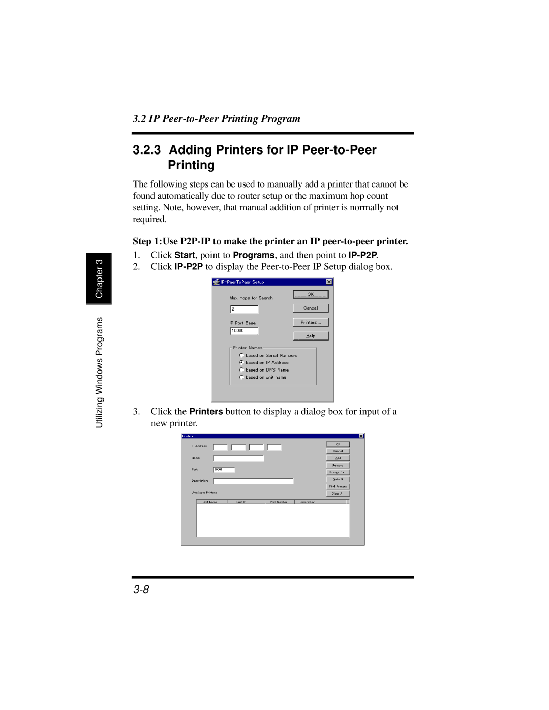 Hitachi Koki USA DDC 35n user manual Adding Printers for IP Peer-to-Peer Printing 