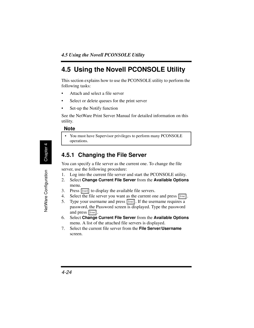 Hitachi Koki USA DDC 35n user manual Using the Novell Pconsole Utility, Changing the File Server 