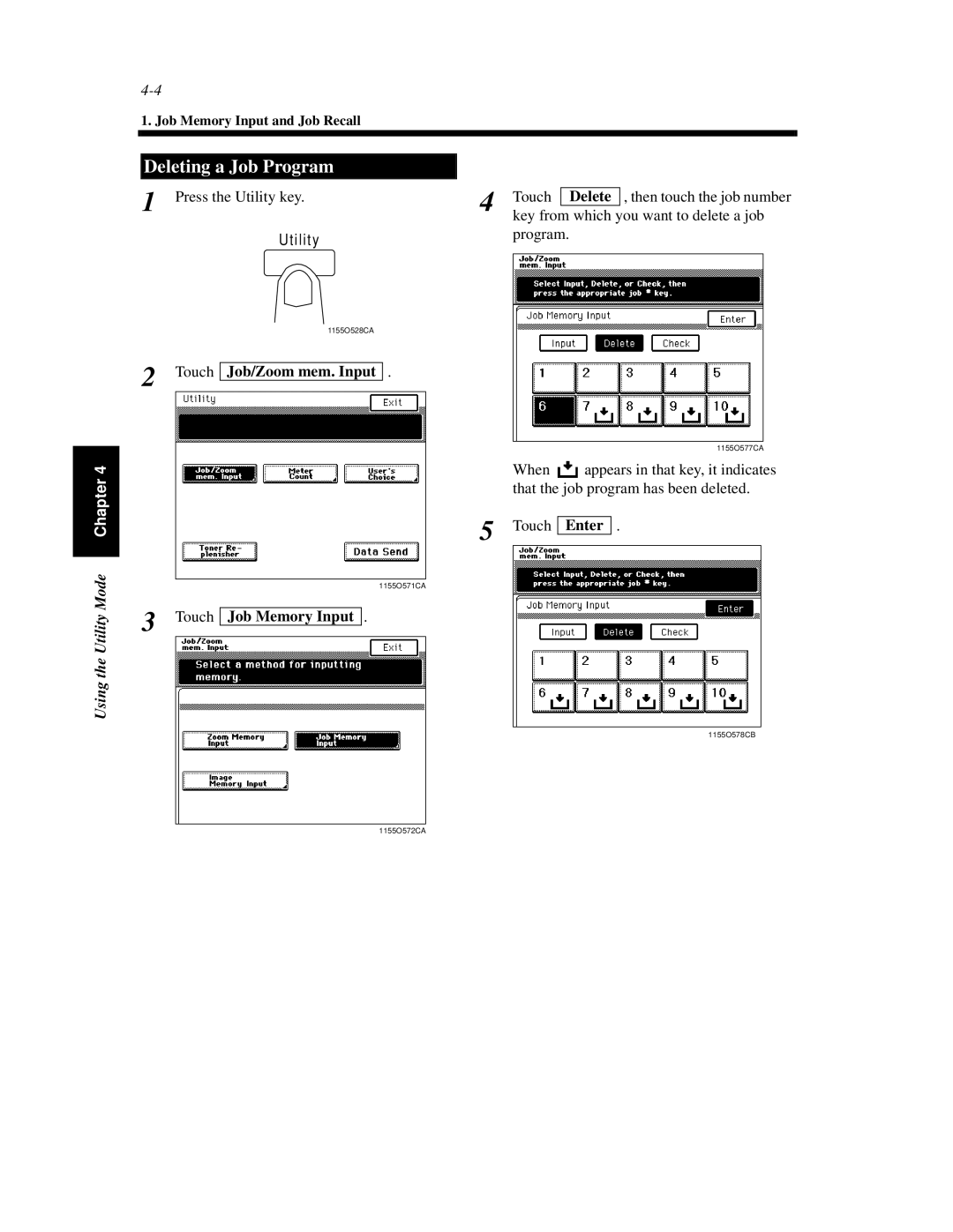 Hitachi Koki USA DDC 62N, DDC 52N manual Deleting a Job Program, Delete, Job Memory Input 