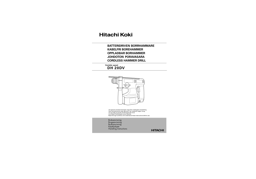 Hitachi Koki USA DH 20DV manual Variable speed 