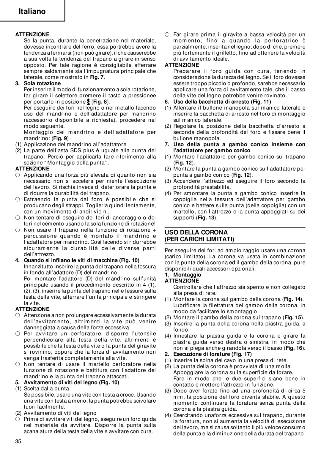 Hitachi Koki USA DH 22PB manual USO Della Corona PER Carichi Limitati 