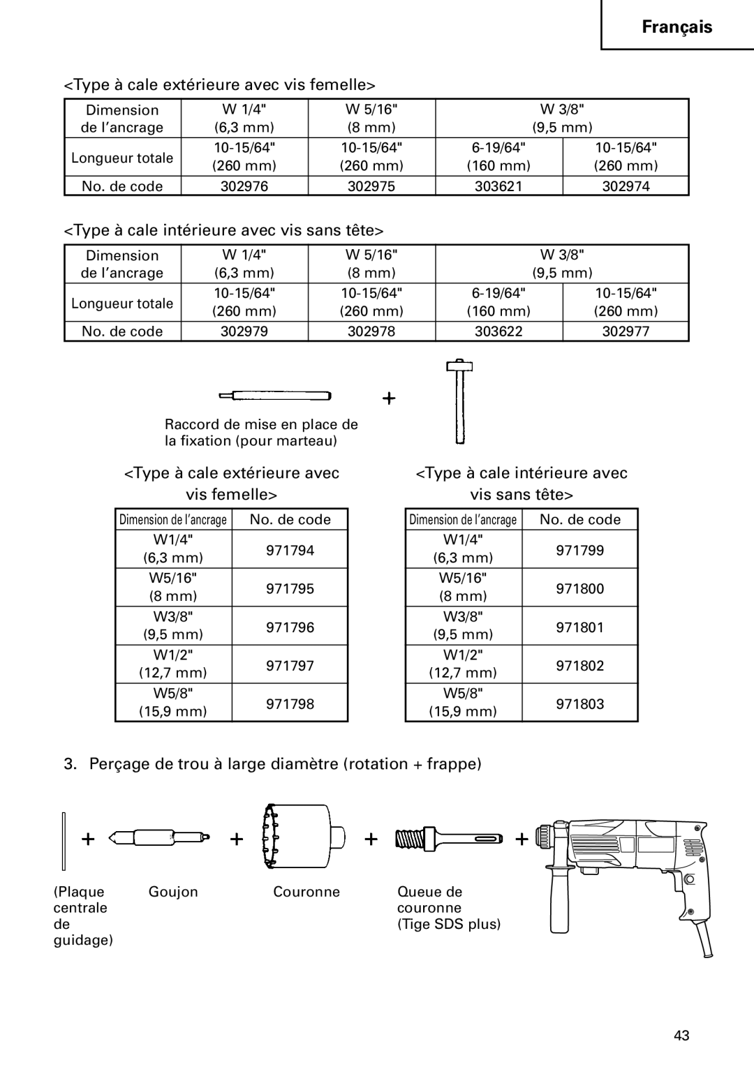 Hitachi Koki USA DH 24PC Type à cale extérieure avec vis femelle, Type à cale intérieure avec vis sans tête 