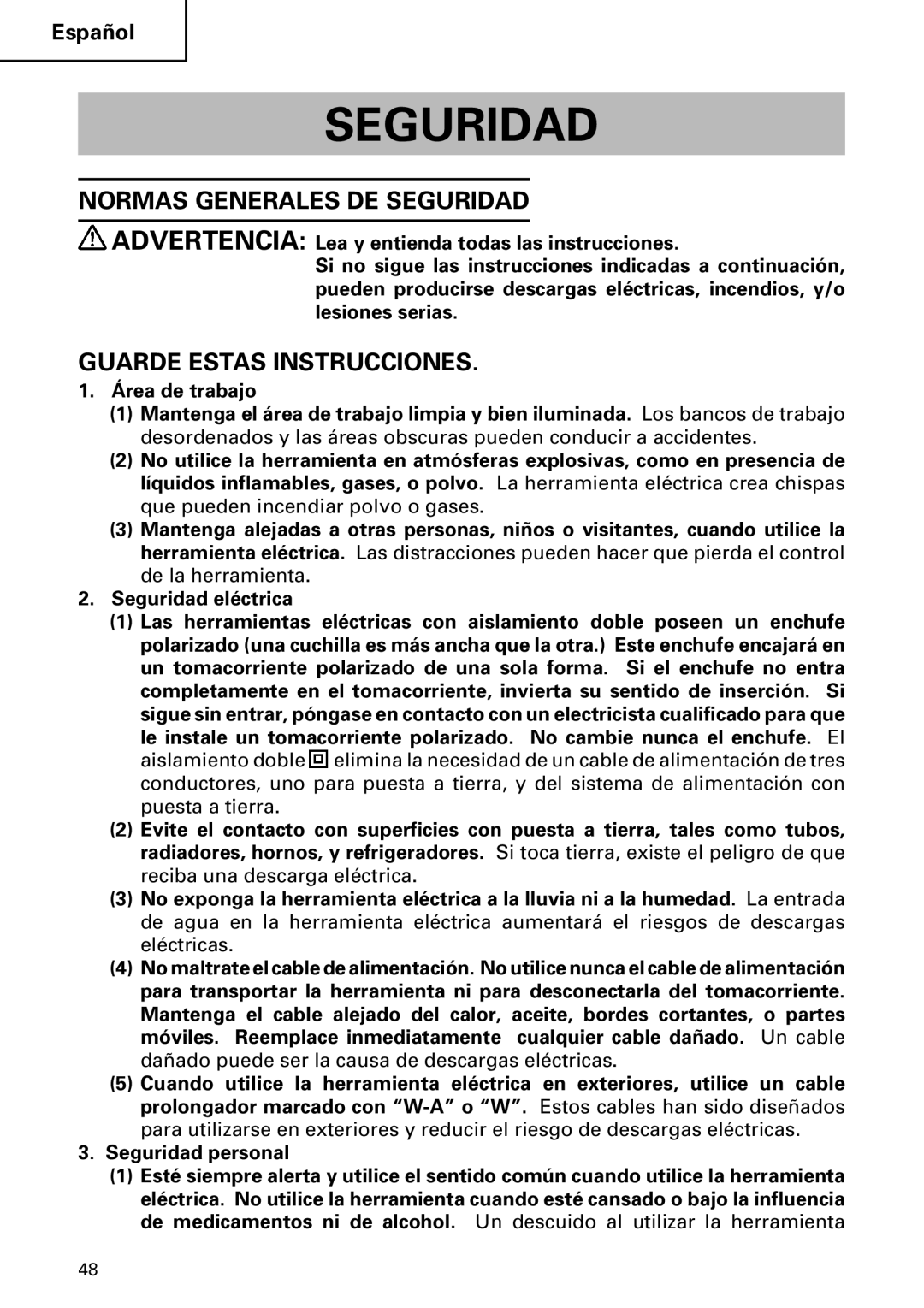 Hitachi Koki USA DH 24PC instruction manual Normas Generales DE Seguridad, Guarde Estas Instrucciones 