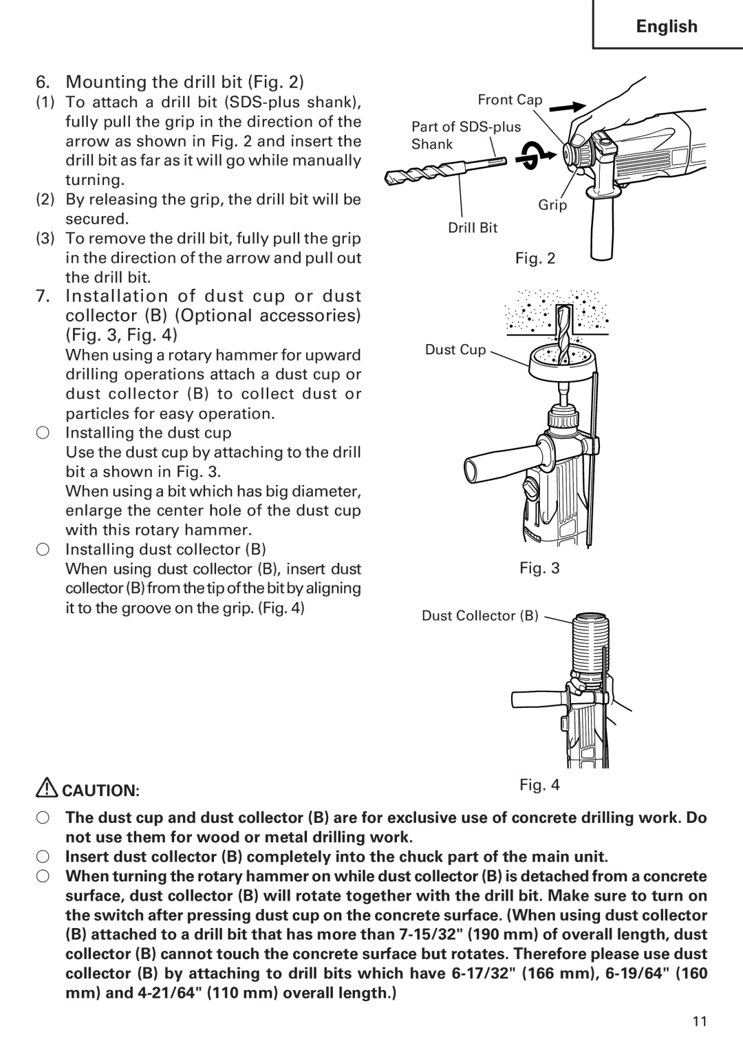 Hitachi Koki USA DH 24PE instruction manual Mounting the drill bit Fig 