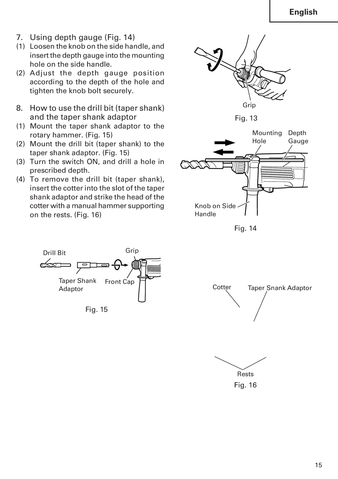 Hitachi Koki USA DH 24PE instruction manual Using depth gauge Fig 