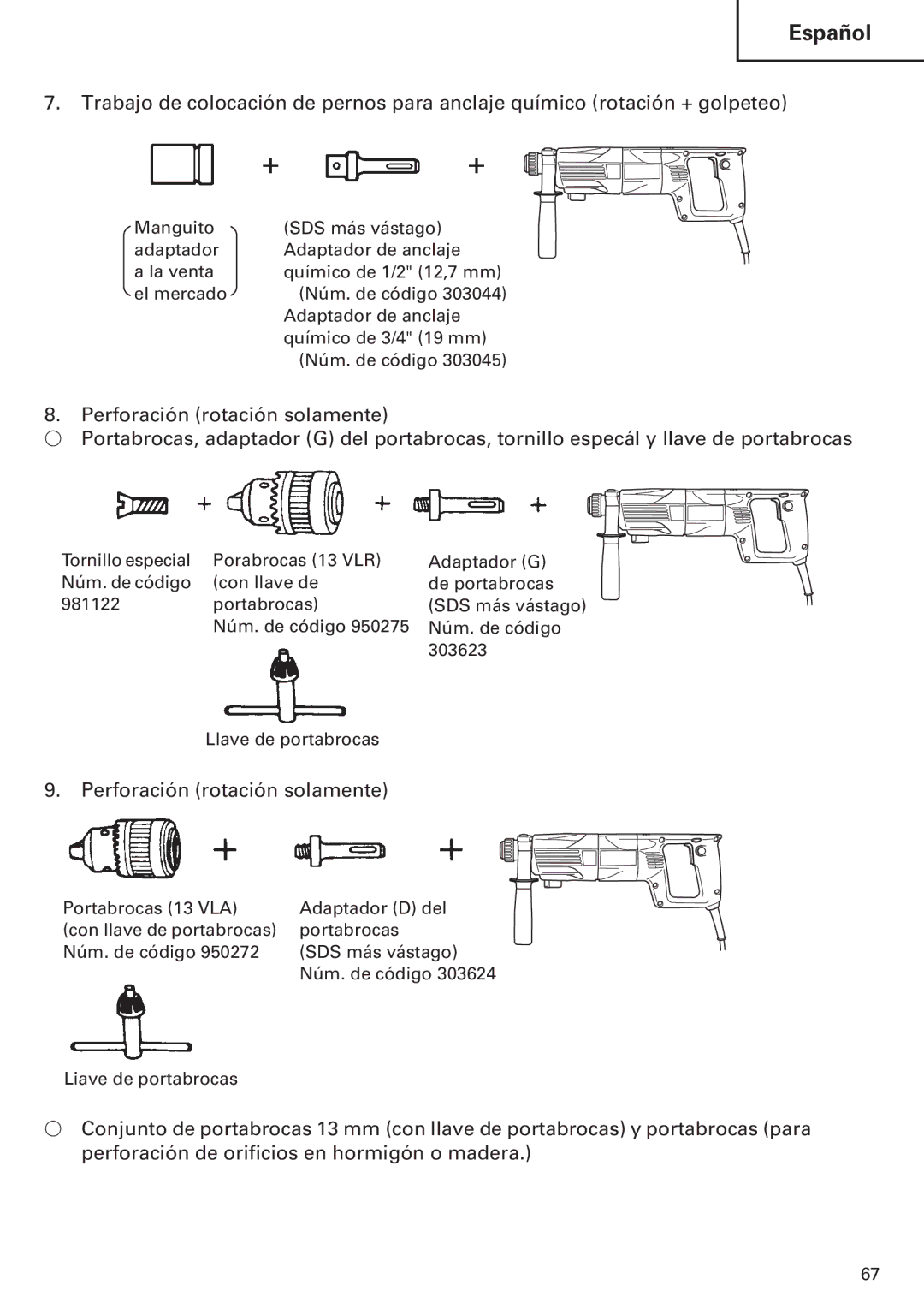 Hitachi Koki USA DH 24PE instruction manual Perforación rotación solamente 