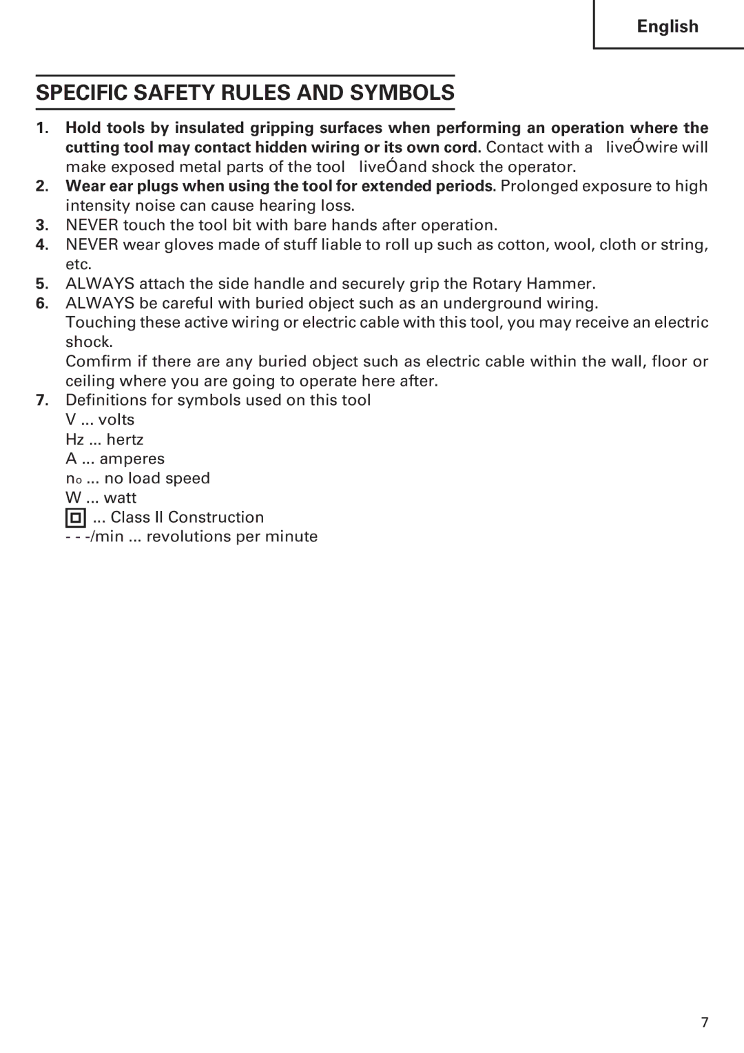 Hitachi Koki USA DH 24PE instruction manual Specific Safety Rules and Symbols 