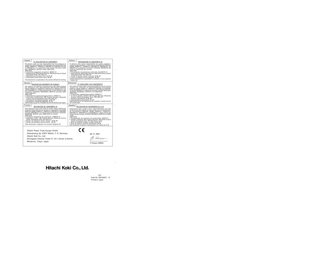 Hitachi Koki USA H 30PV manual 207 