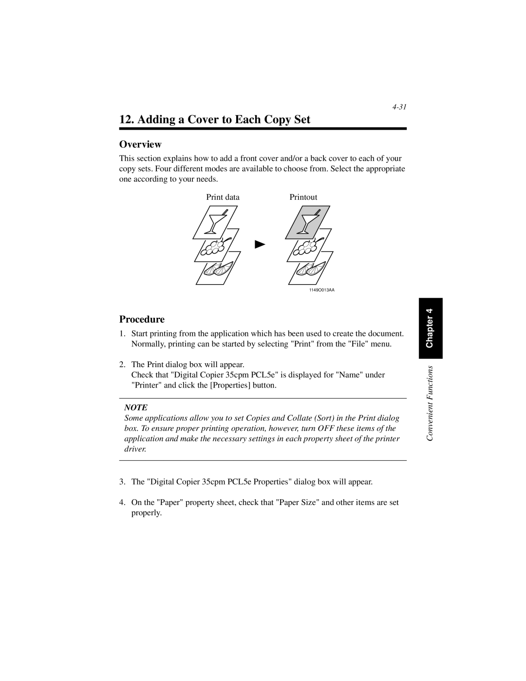 Hitachi Koki USA Hi-35pc user manual Adding a Cover to Each Copy Set 