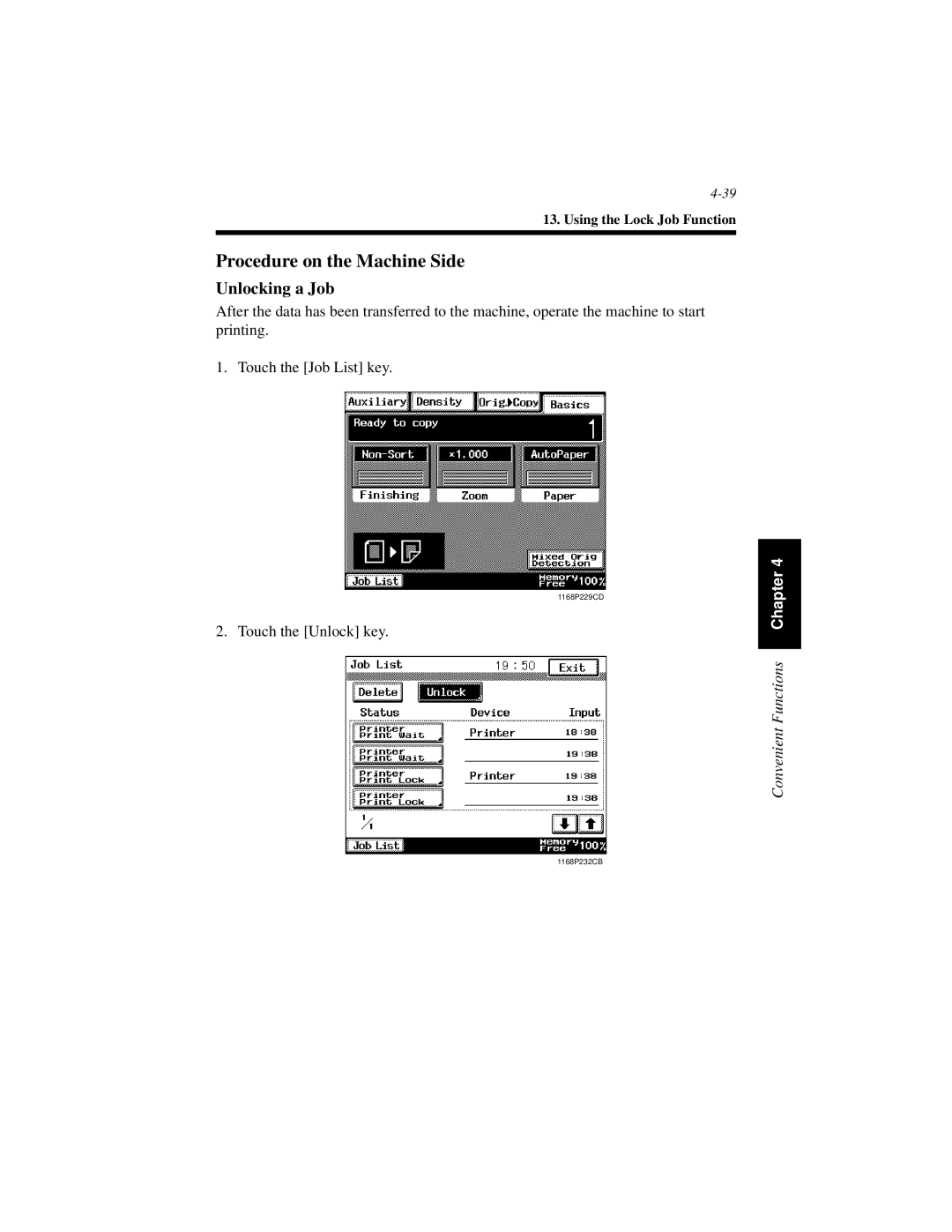 Hitachi Koki USA Hi-35pc user manual Procedure on the Machine Side, Unlocking a Job 