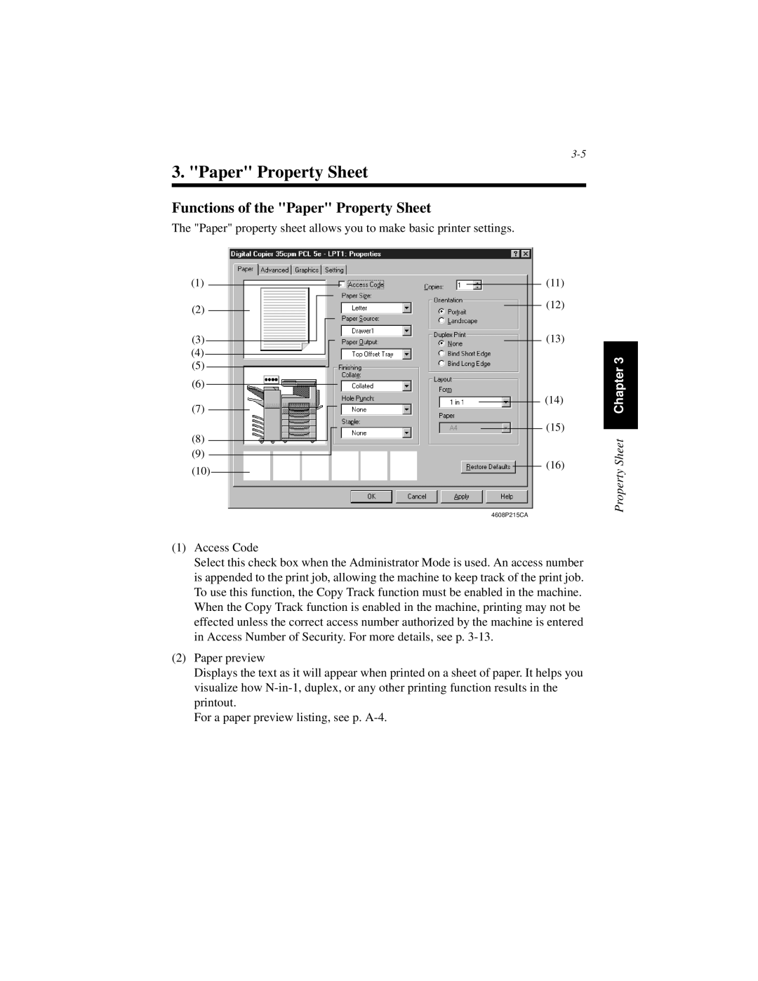 Hitachi Koki USA Hi-35pc user manual Functions of the Paper Property Sheet 