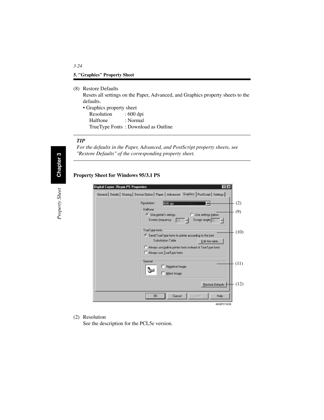 Hitachi Koki USA Hi-35pc user manual Property Sheet for Windows 95/3.1 PS 