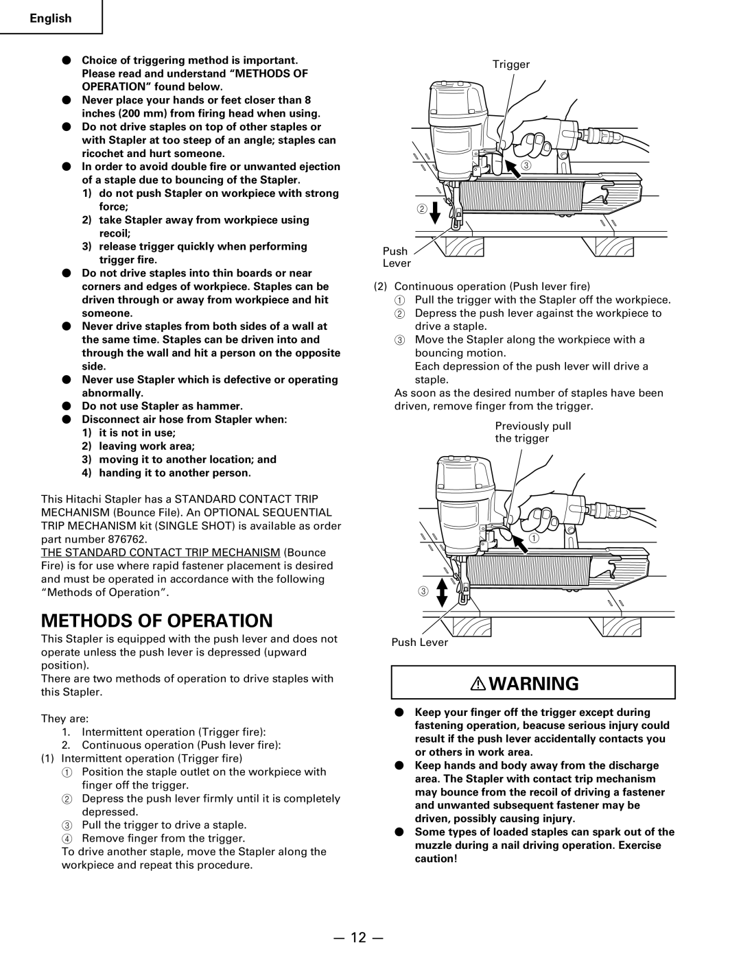 Hitachi Koki USA n 5024a manual Methods of Operation 