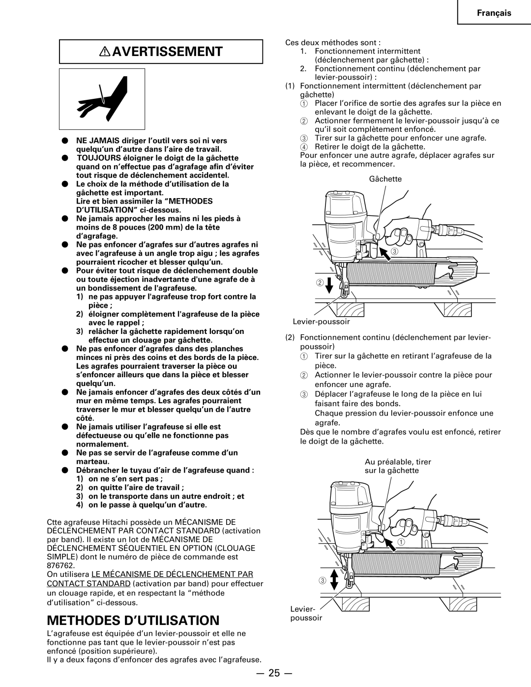 Hitachi Koki USA n 5024a manual Methodes D’UTILISATION 