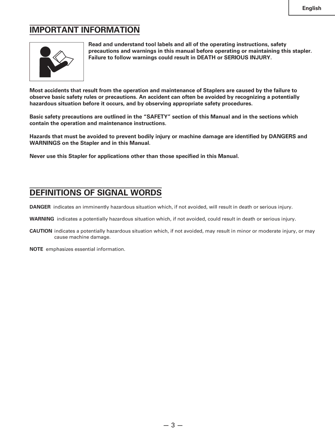 Hitachi Koki USA n 5024a manual Important Information, Definitions of Signal Words 