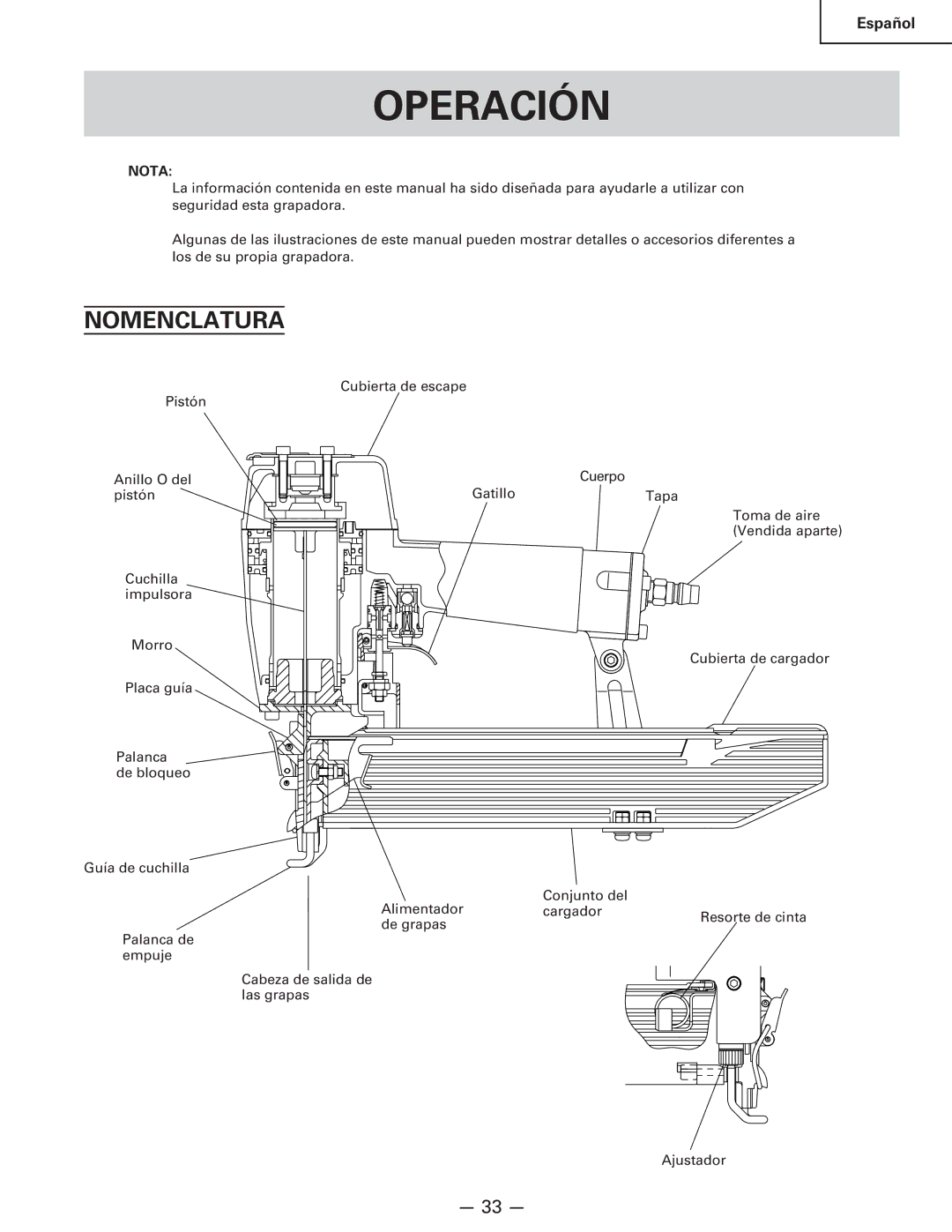 Hitachi Koki USA n 5024a manual Operación, Nomenclatura 