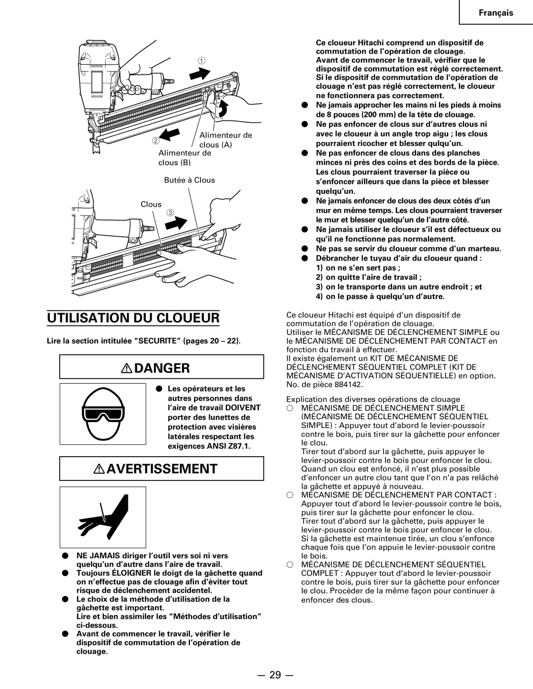 Hitachi Koki USA NR 90AC3 manual Utilisation DU Cloueur, On le passe à quelqu’un d’autre 