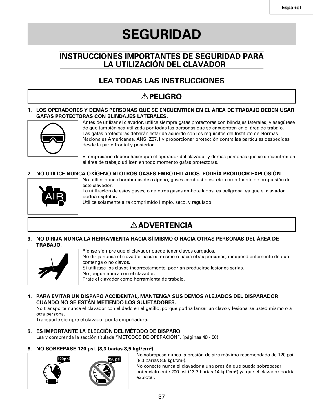 Hitachi Koki USA NR 90AC3 manual Seguridad, Advertencia, ES Importante LA Elección DEL Método DE Disparo 