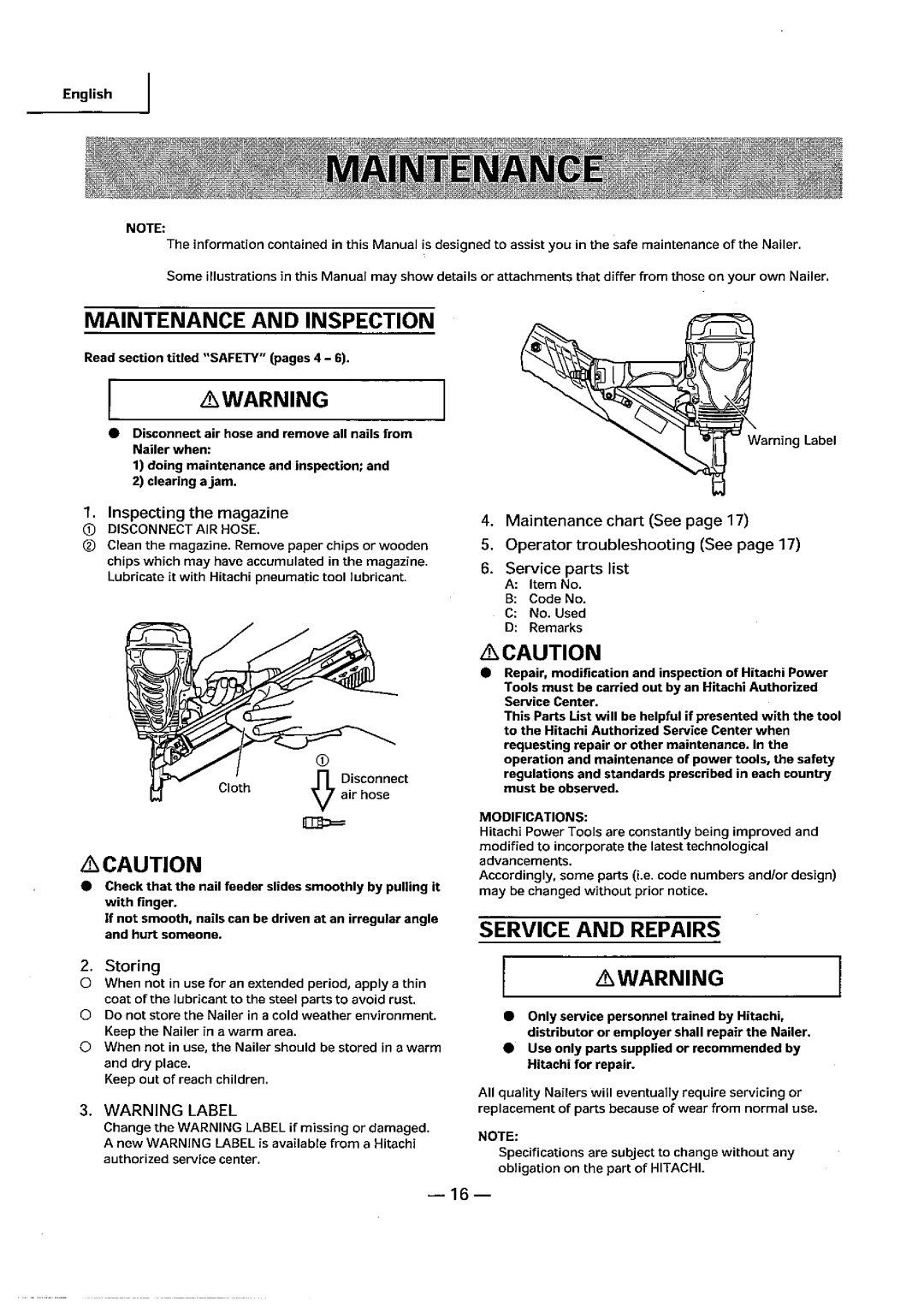 Hitachi Koki USA NR 90AE, NR 90AD manual 