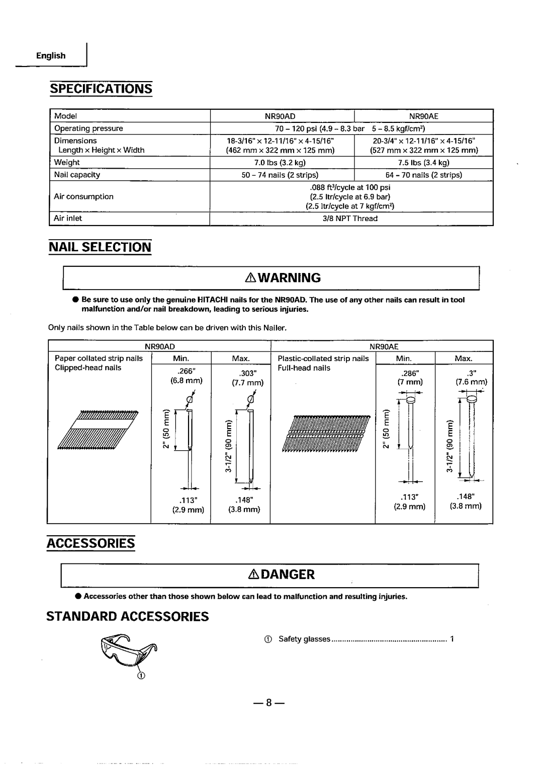 Hitachi Koki USA NR 90AE, NR 90AD manual 