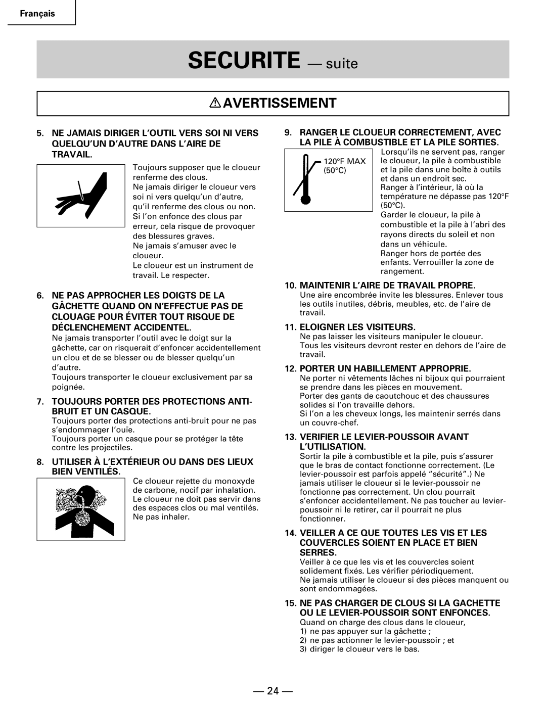 Hitachi Koki USA NR 90GC manual Avertissement 