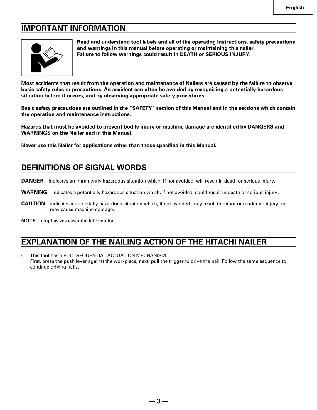 Hitachi Koki USA NR 90GC manual Important Information 