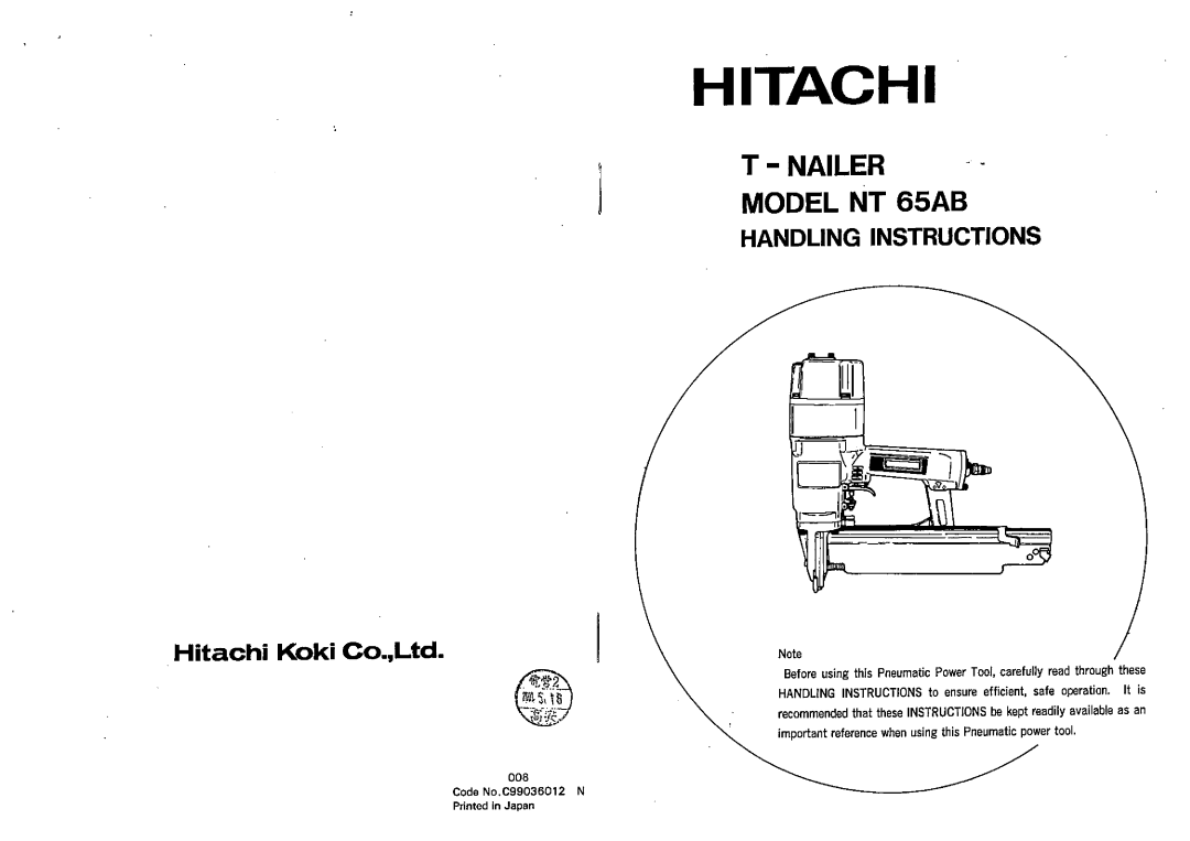 Hitachi Koki USA NT 65AB manual 