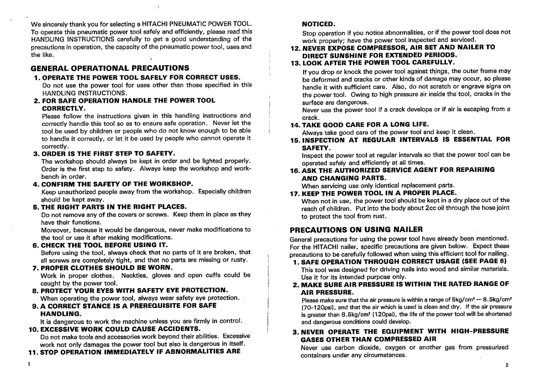 Hitachi Koki USA NT 65AB manual 