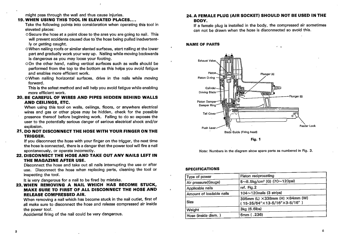 Hitachi Koki USA NT 65AB manual 