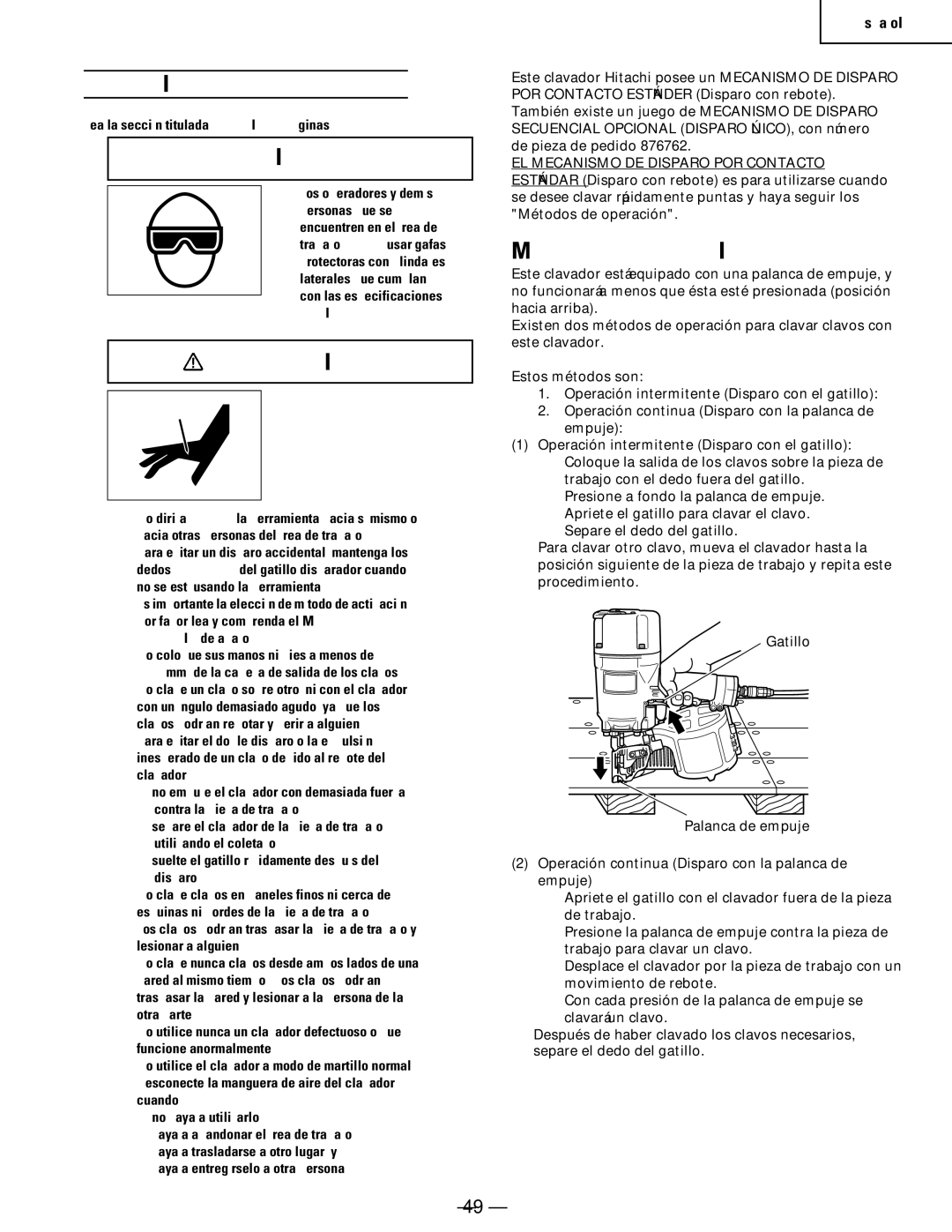 Hitachi Koki USA NV83a2, NV65AC, NV 50A1 manual Operación DEL Clavador, Métodos DE Operación 