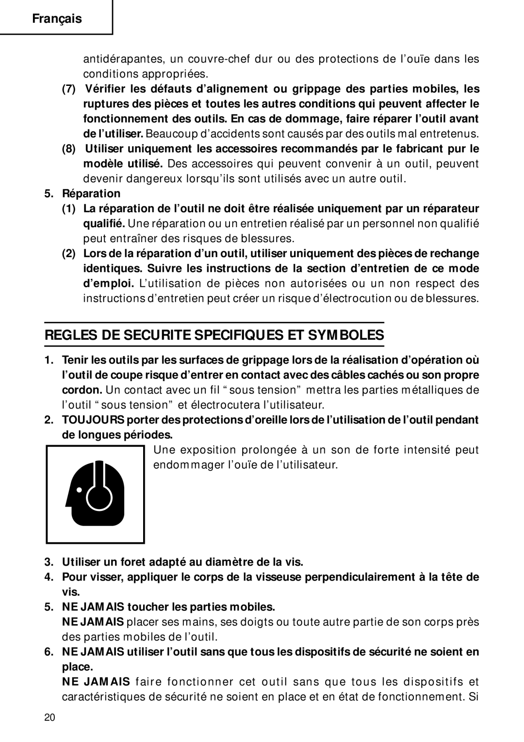 Hitachi Koki USA W8VB2, W6B3, W6VA4, W6VM, W6V4 instruction manual Regles DE Securite Specifiques ET Symboles 