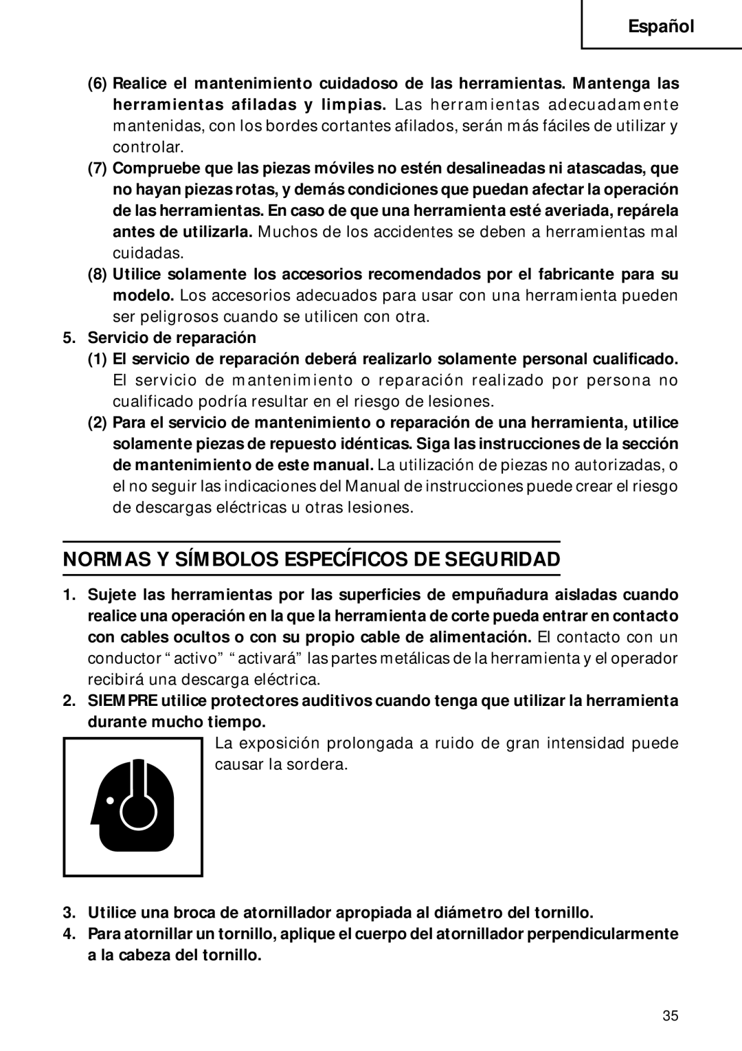 Hitachi Koki USA W8VB2, W6B3, W6VA4, W6VM, W6V4 instruction manual Normas Y Símbolos Específicos DE Seguridad 