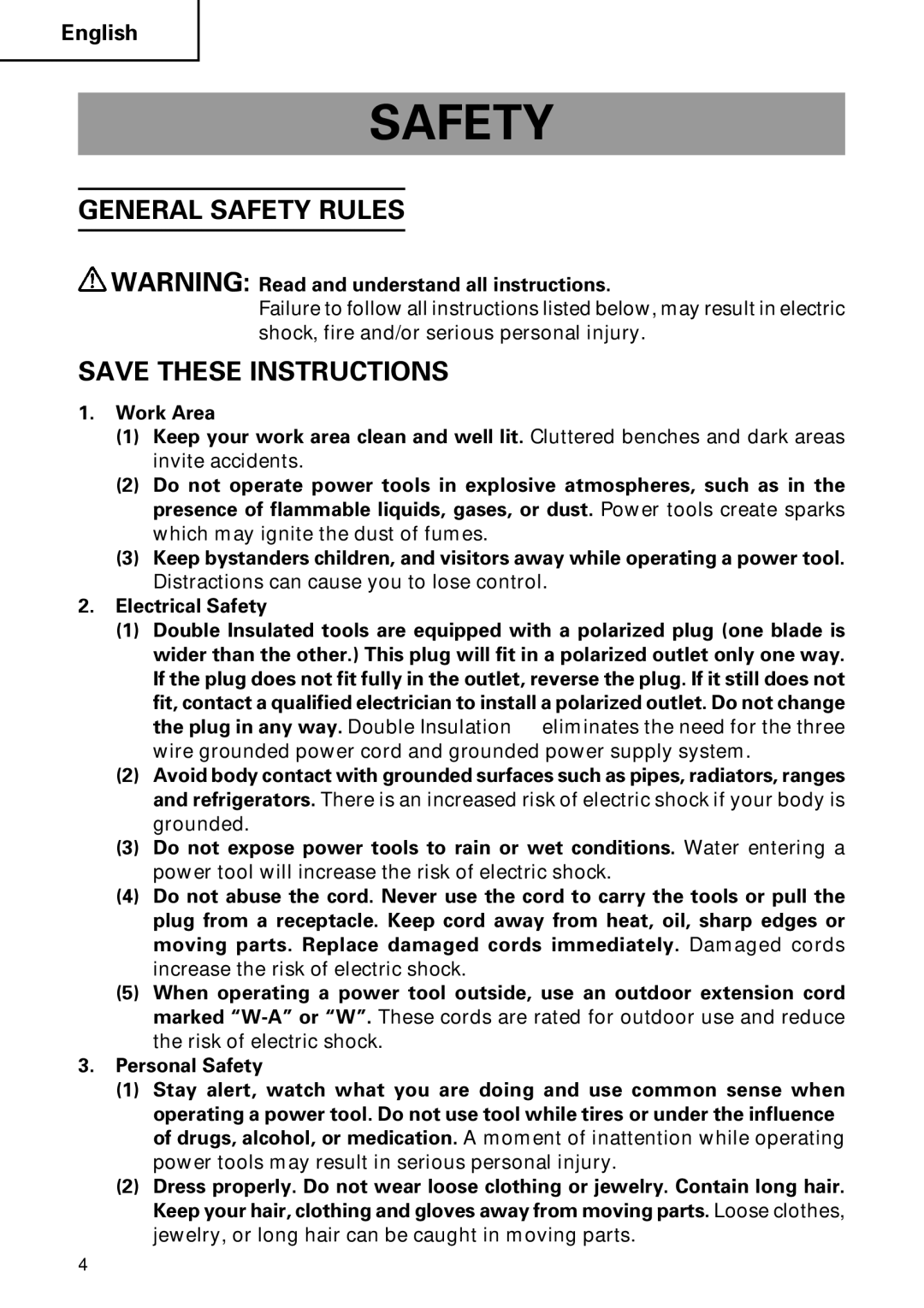 Hitachi Koki USA W6V4, W8VB2, W6B3, W6VA4, W6VM instruction manual General Safety Rules 