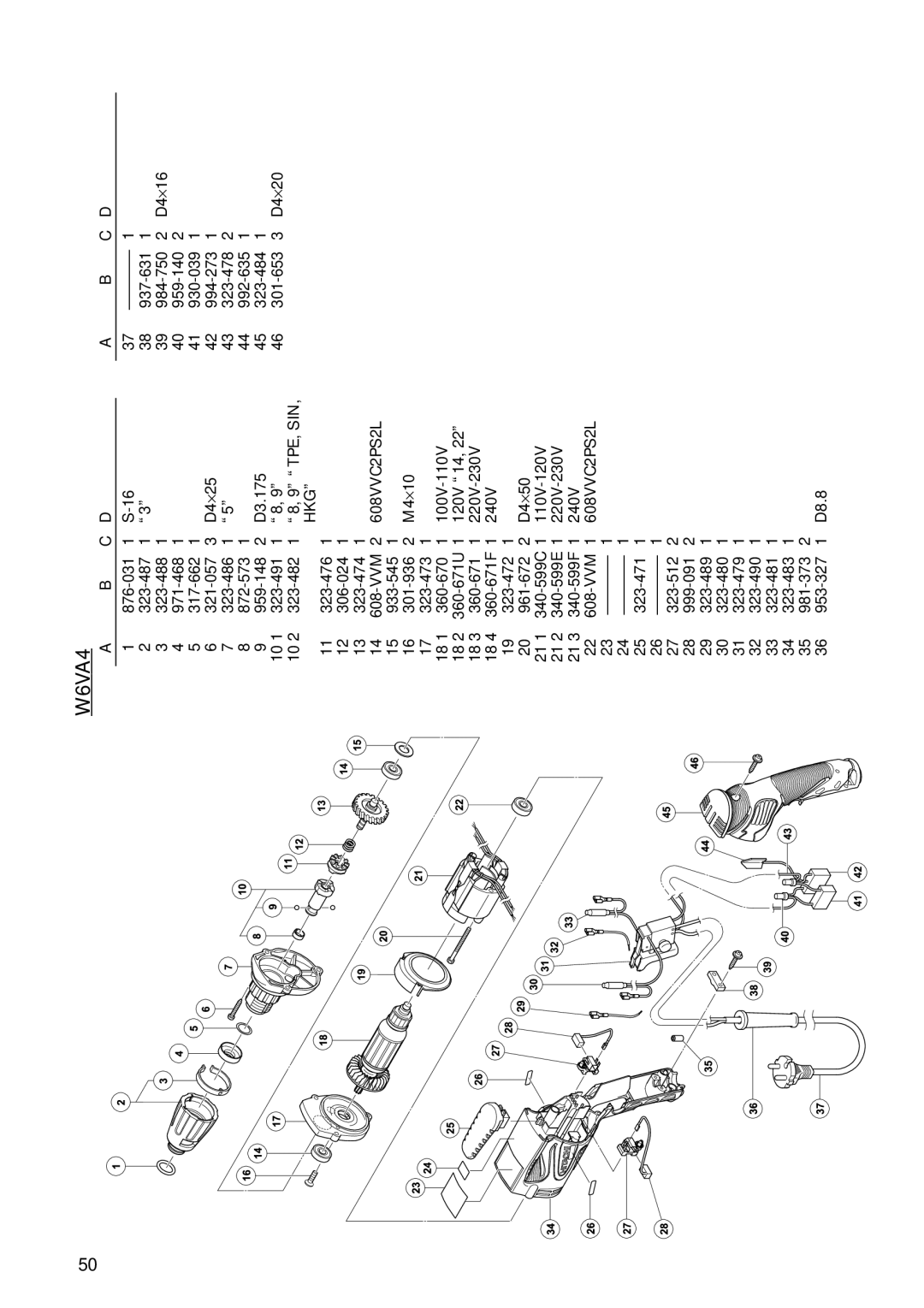 Hitachi Koki USA W8VB2, W6B3, W6VM, W6V4 instruction manual W6VA4 