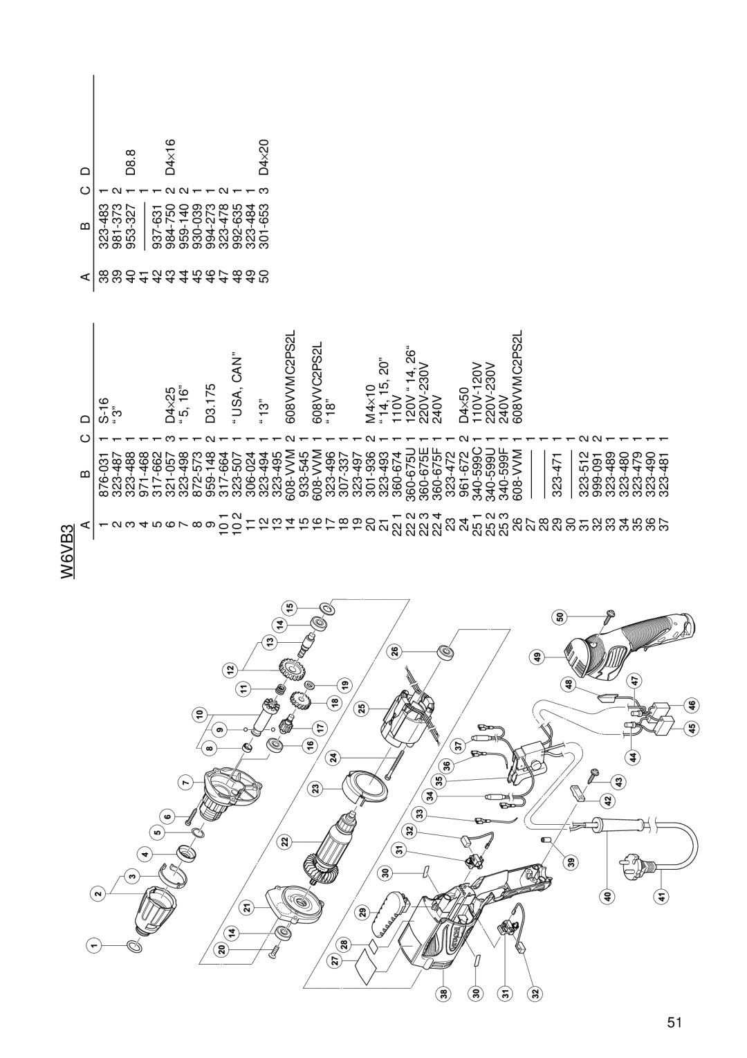 Hitachi Koki USA W6B3, W8VB2, W6VA4, W6VM, W6V4 instruction manual W6VB3 