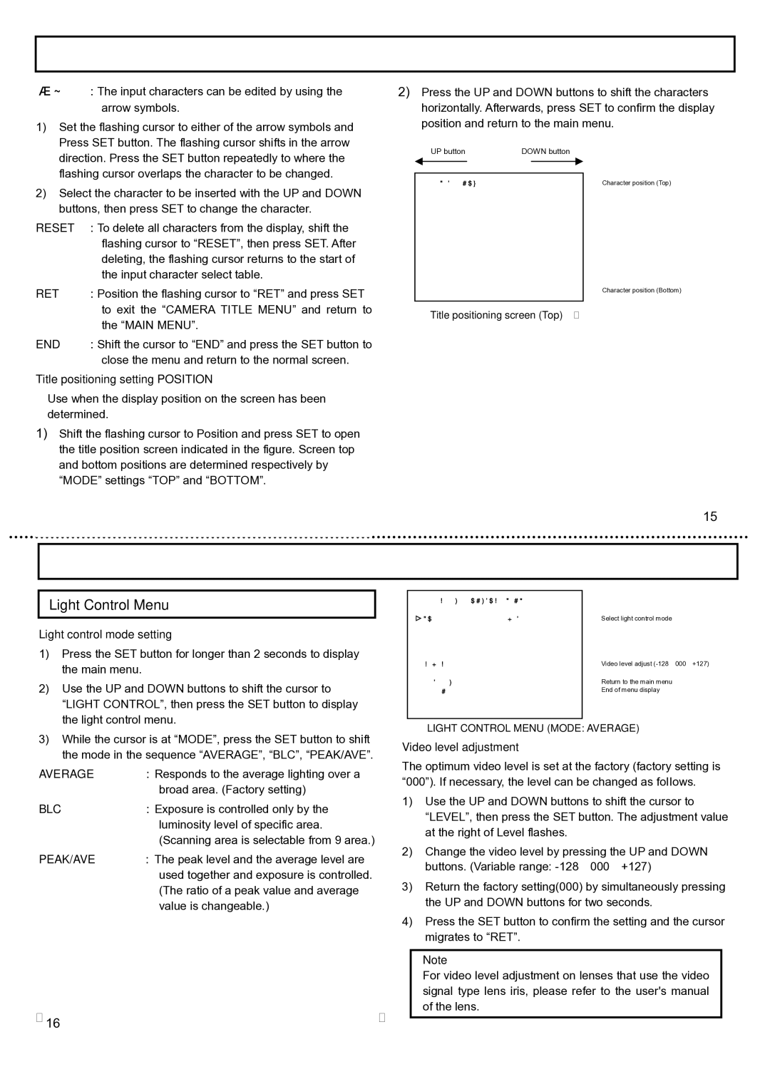 Hitachi KP-DE500, KP-E500 operation manual Light Control Menu 