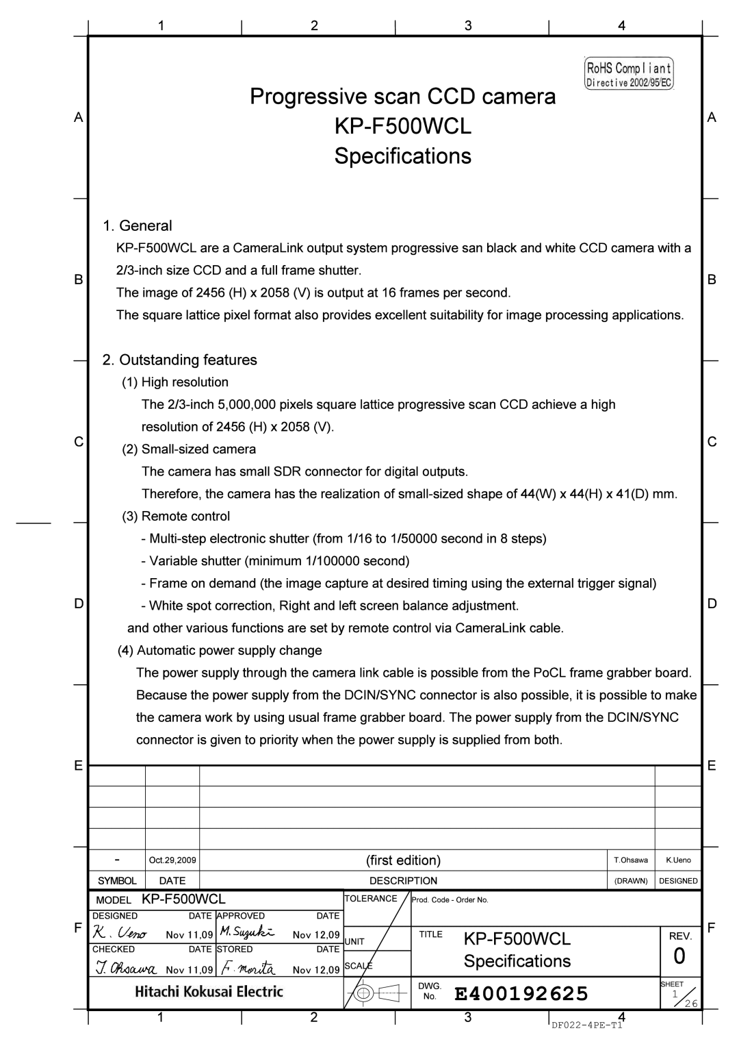 Hitachi KP-F500WCL manual 