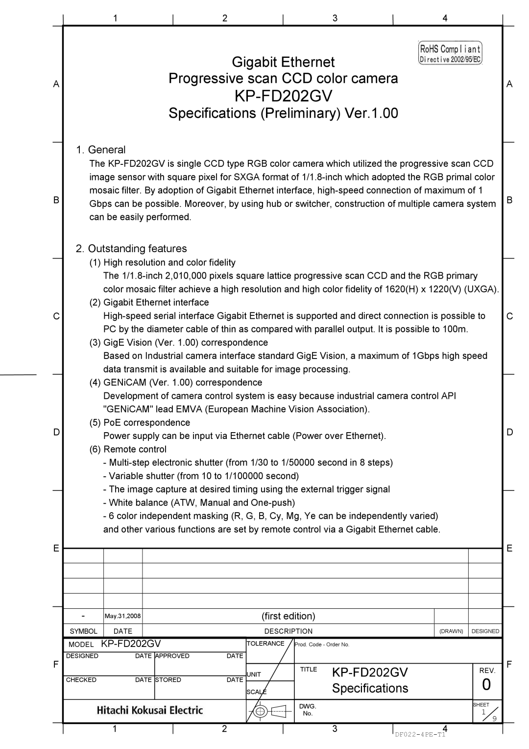 Hitachi KP-FD202GV specifications General, Outstanding features 