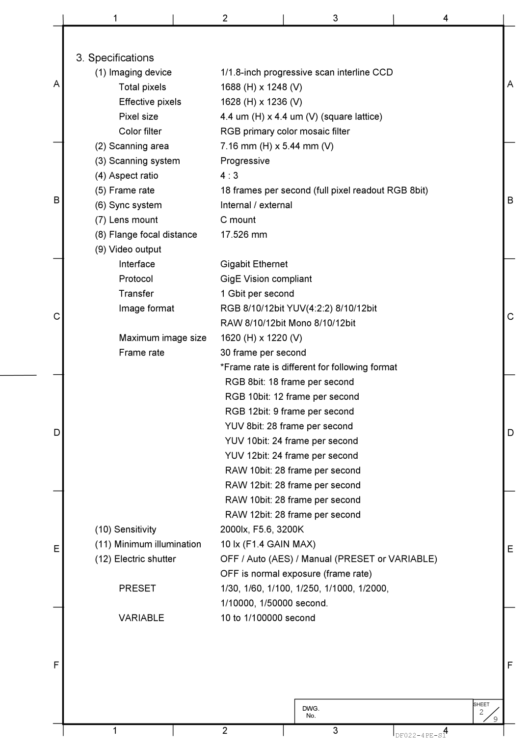 Hitachi KP-FD202GV specifications Specifications, Variable 