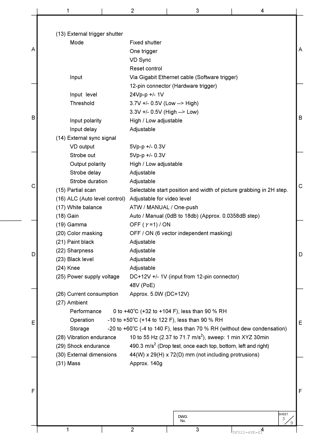 Hitachi KP-FD202GV specifications Mass Approx g 