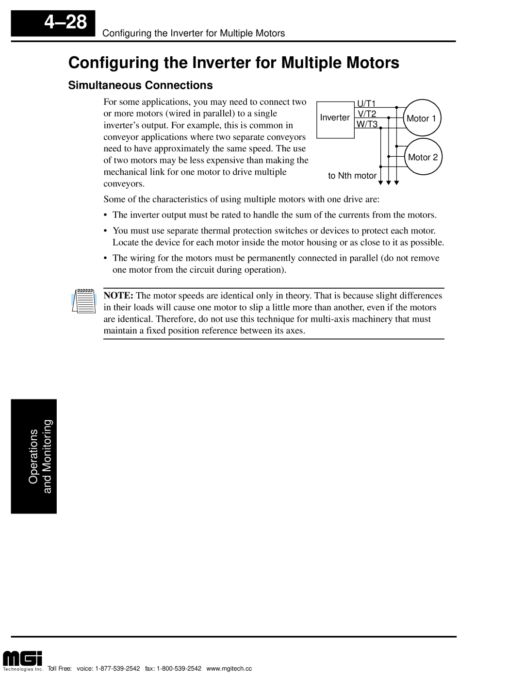 Hitachi L100 instruction manual Configuring the Inverter for Multiple Motors, Simultaneous Connections 