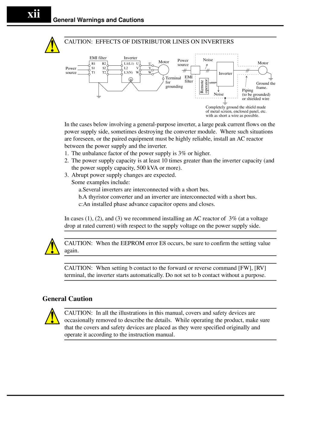 Hitachi L100 instruction manual Xii, General Caution 