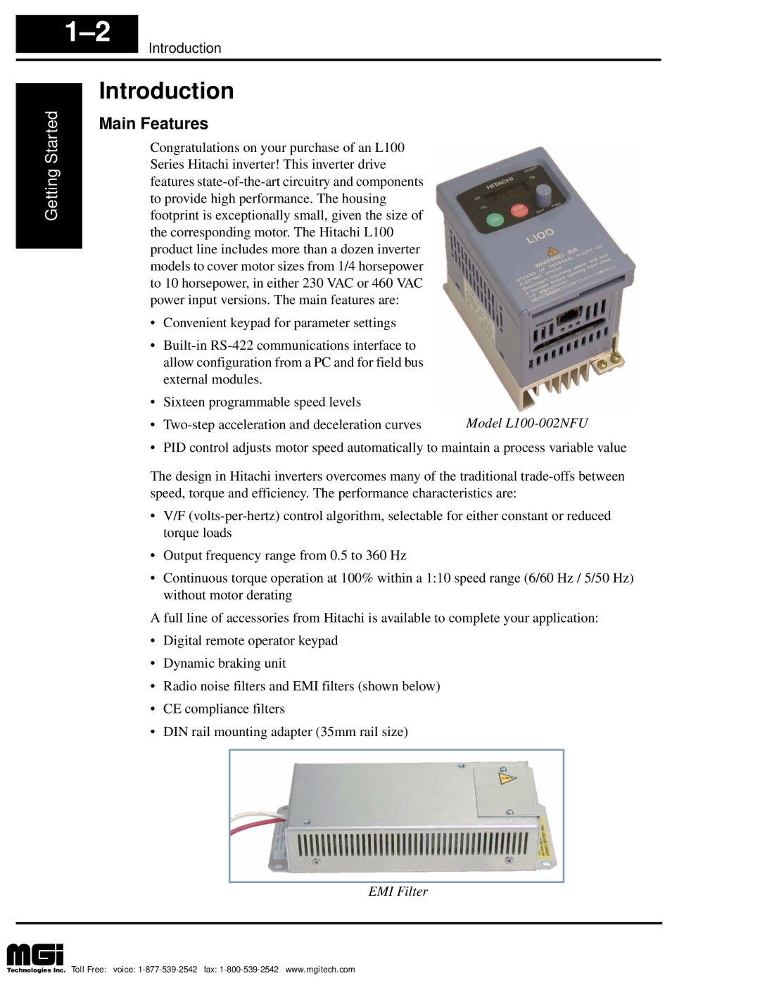 Hitachi L100 instruction manual Introduction, Main Features 