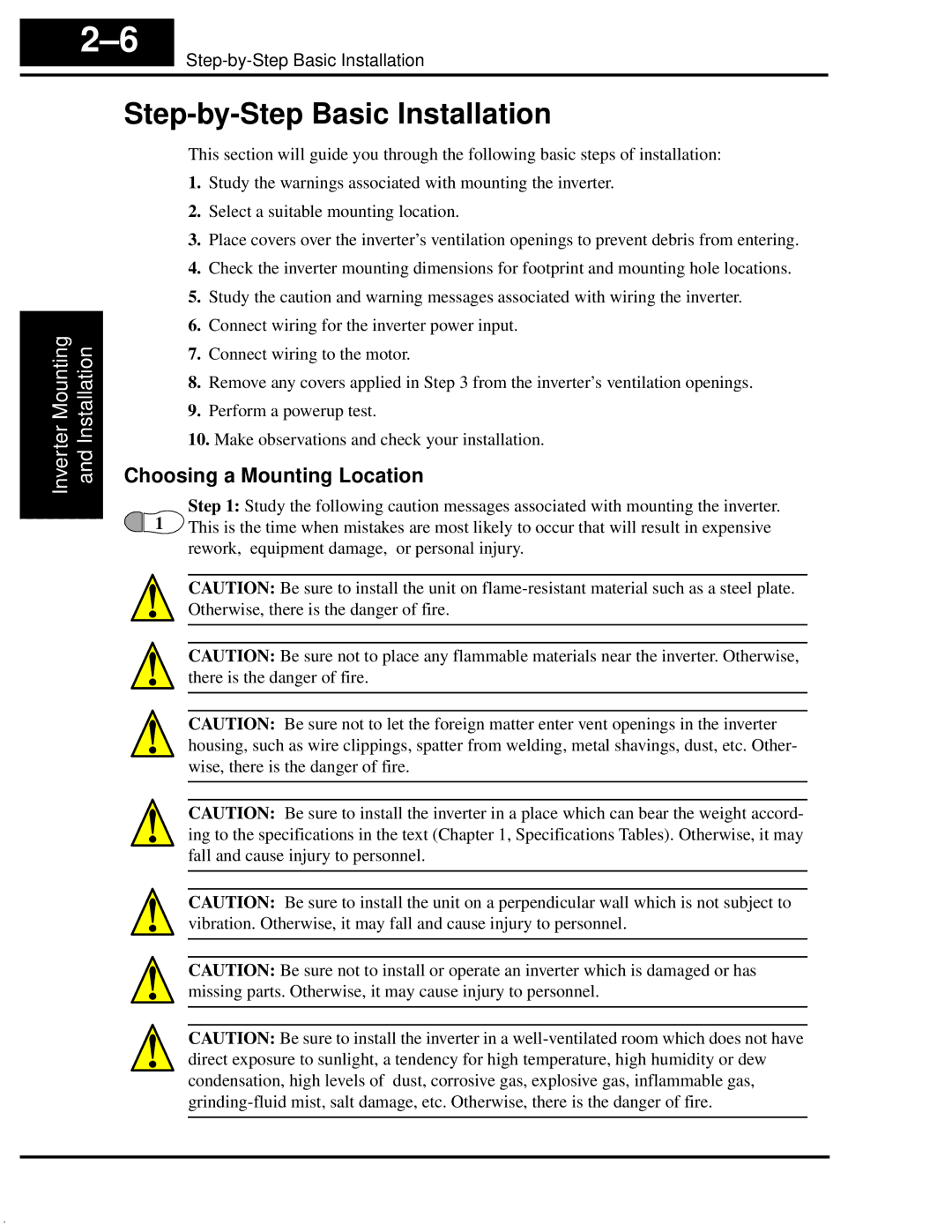 Hitachi L100 instruction manual Step-by-Step Basic Installation, Choosing a Mounting Location 