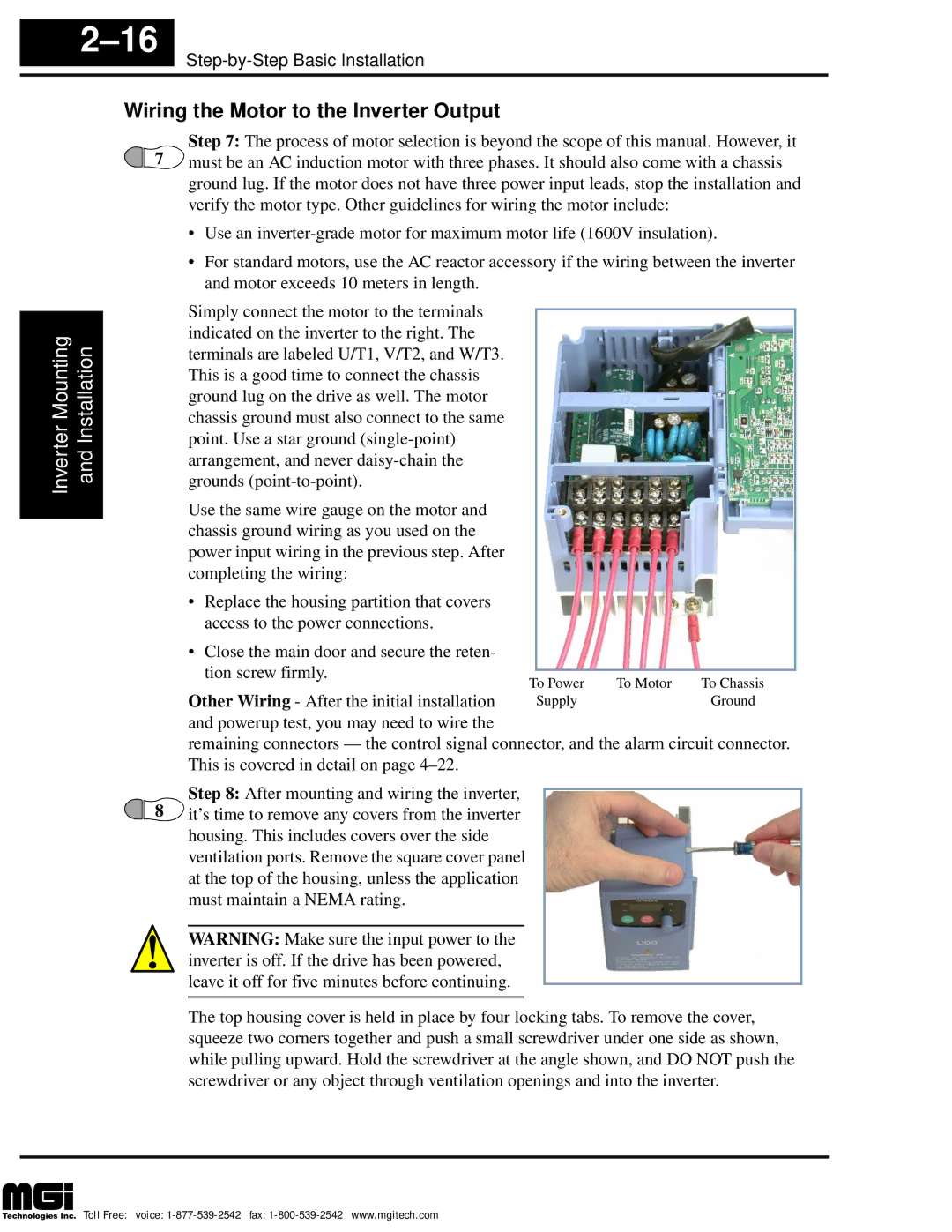 Hitachi L100 instruction manual Wiring the Motor to the Inverter Output 