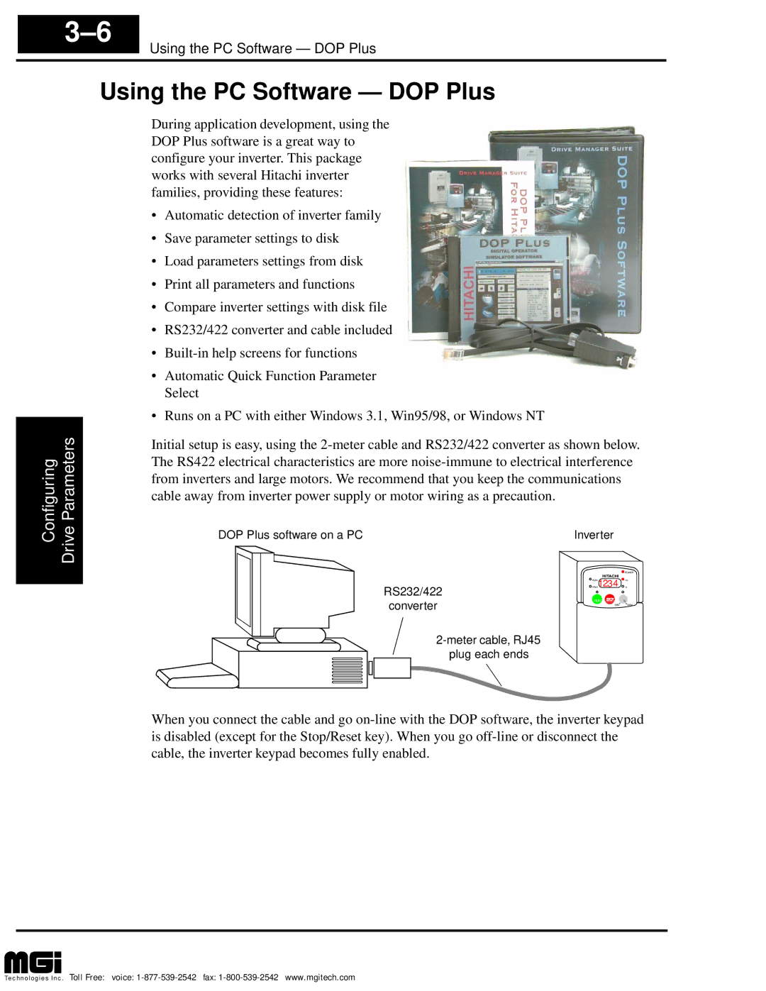 Hitachi L100 instruction manual Using the PC Software DOP Plus 