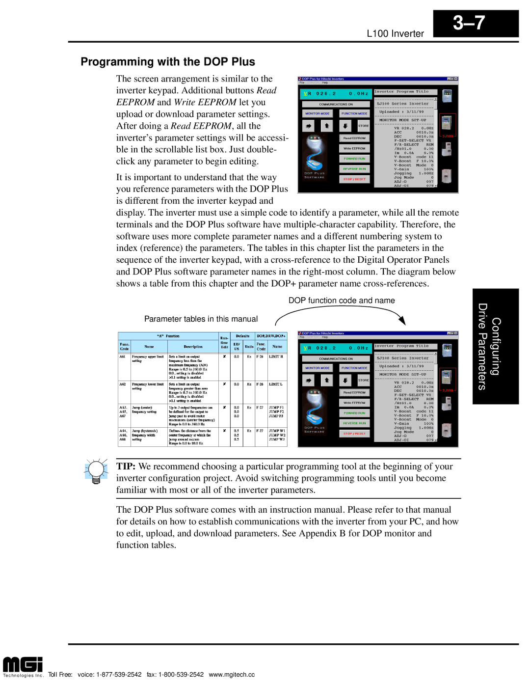 Hitachi L100 instruction manual Programming with the DOP Plus 