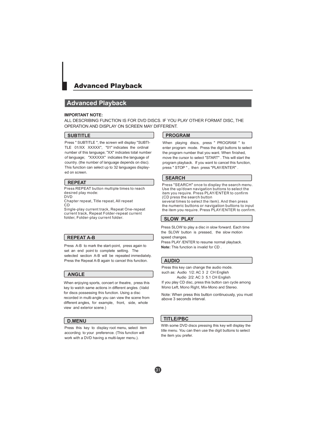 Hitachi L15TA11W user manual Advanced Playback 